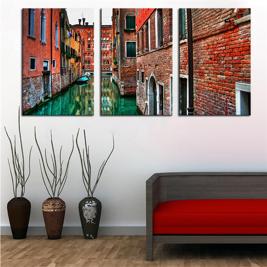 NO FRAME 3pcs beautiful view of the street in venice Printed Oil Painting On Canvas Oil Painting for Home Decor Wall Decor