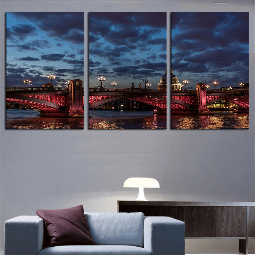 NO FRAME 3pcs red-southwark-bridge-crossing-the-river Printed Oil Painting On Canvas Oil Painting for Home Decor Wall Decor