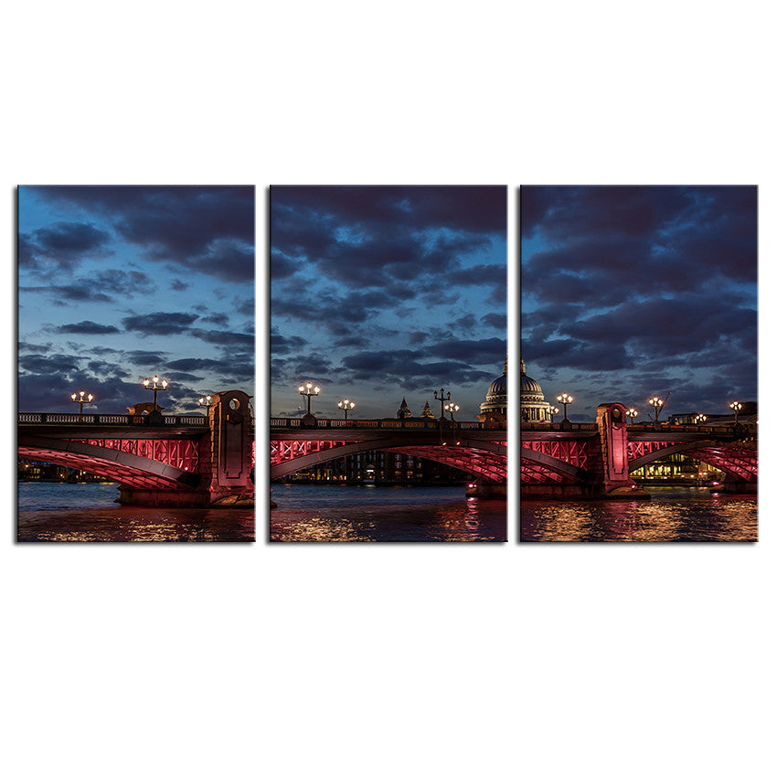 NO FRAME 3pcs red-southwark-bridge-crossing-the-river Printed Oil Painting On Canvas Oil Painting for Home Decor Wall Decor