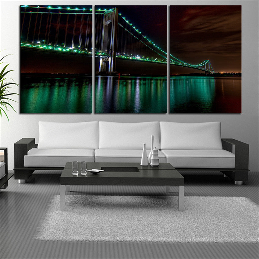 NO FRAME 3pcs the golden gate bridge night view wide Printed Oil Painting On Canvas wall Painting for Home Decor Wall picture