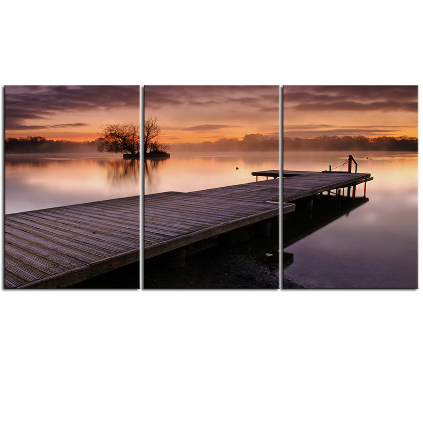 NO FRAME 3pcs reflection lakes water sunrise sunset sky Printed Oil Painting On Canvas wall Painting for Home Decor Wall picture