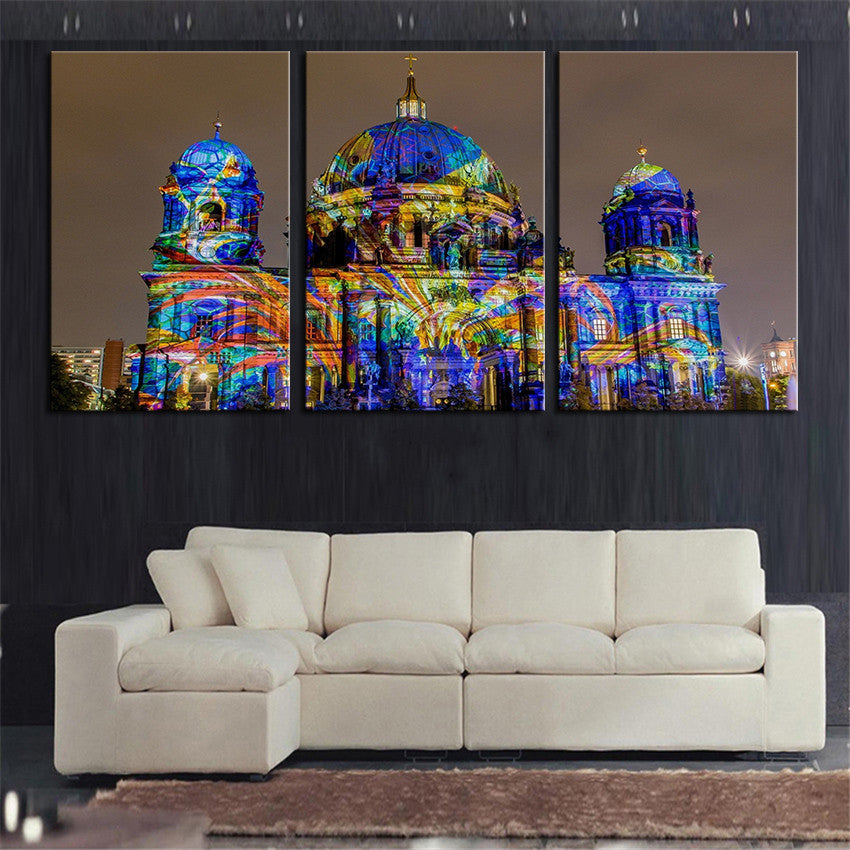 NO FRAME 3pcs festival-of-lights-at-berlin-colorful-castle Printed Oil Painting On Canvas Oil Painting for Home Decor Wall Decor