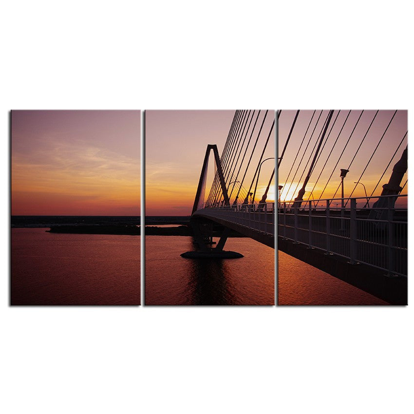 NO FRAME 3pcs Ravenel Bridge at Sunset Printed Oil Painting On Canvas wall Painting for Home Decor Wall picture