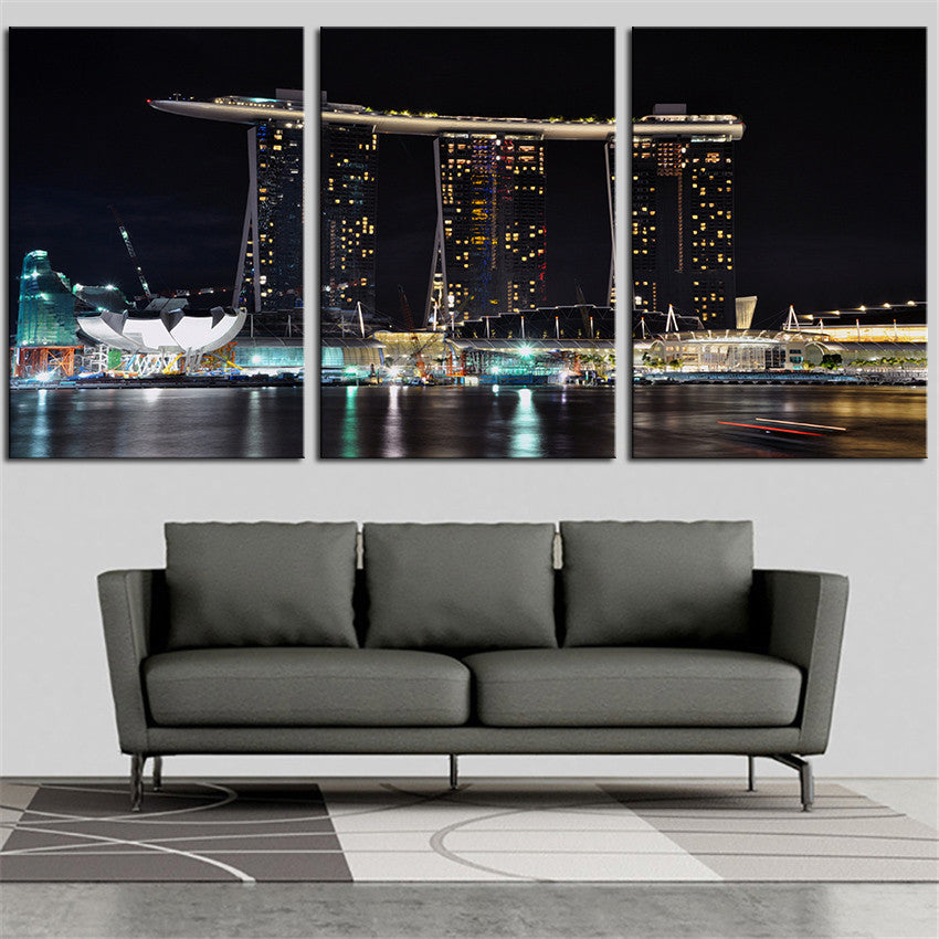 NO FRAME 3pcs night-view-of-singapore-marina-sand Printed Oil Painting On Canvas Oil Painting for Home Decor Wall Decor