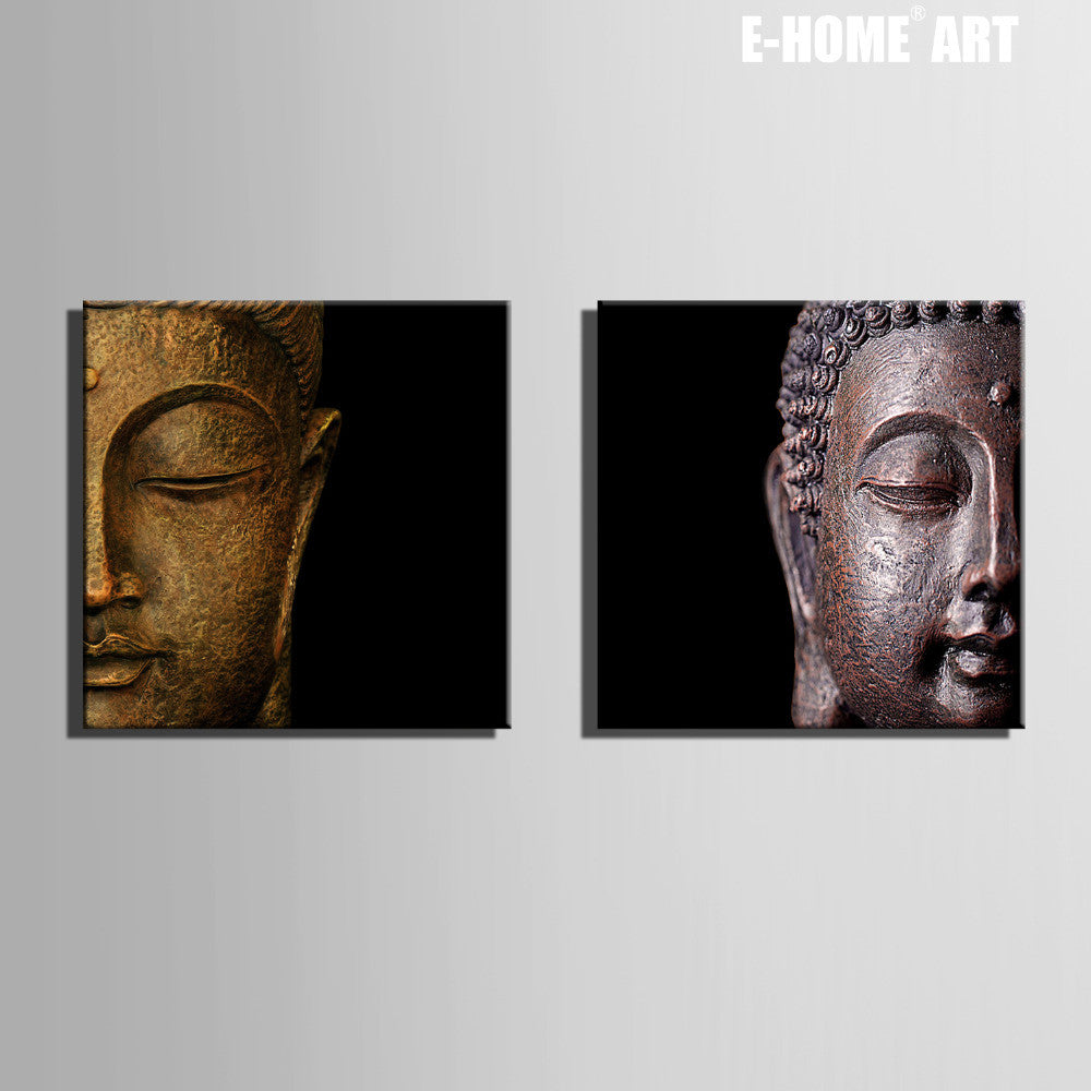 Free Shipping E-HOME Oil Painting Buddha Head Decoration Painting Home Decor On Canvas Modern Wall Prints Set Of 2