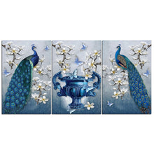 Load image into Gallery viewer, 3 panels peacock painting canvas HD print beautiful peacock wall art  painting on canvas
