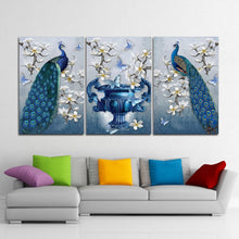 Load image into Gallery viewer, 3 panels peacock painting canvas HD print beautiful peacock wall art  painting on canvas
