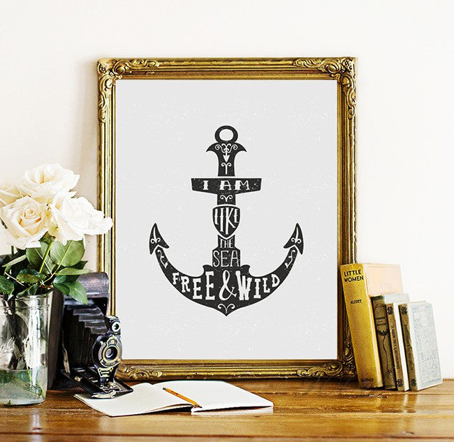 Anchor Wild And Free Quote Canvas Art Print painting Poster, Wall Pictures for Home Decoration, Wall decor FA325