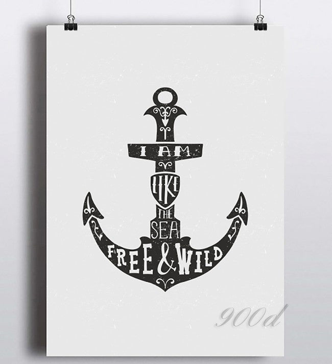 Anchor Wild And Free Quote Canvas Art Print painting Poster, Wall Pictures for Home Decoration, Wall decor FA325