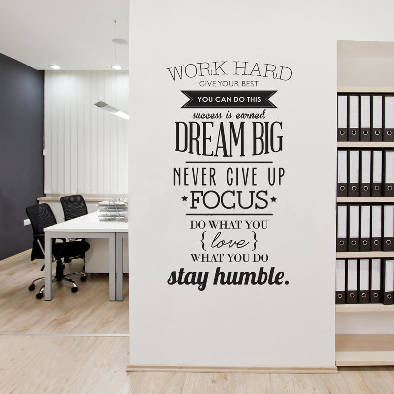 Wall Decals Quotes Work Hard Vinyl Wall Sticker Letras Decorativas Office Home Decoration Wall Art Wall Stickers Size 100x56cm